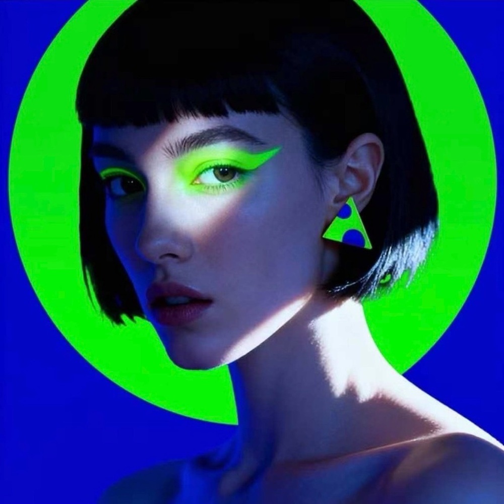 Neon Triangle Statement Earrings - Green & Blue